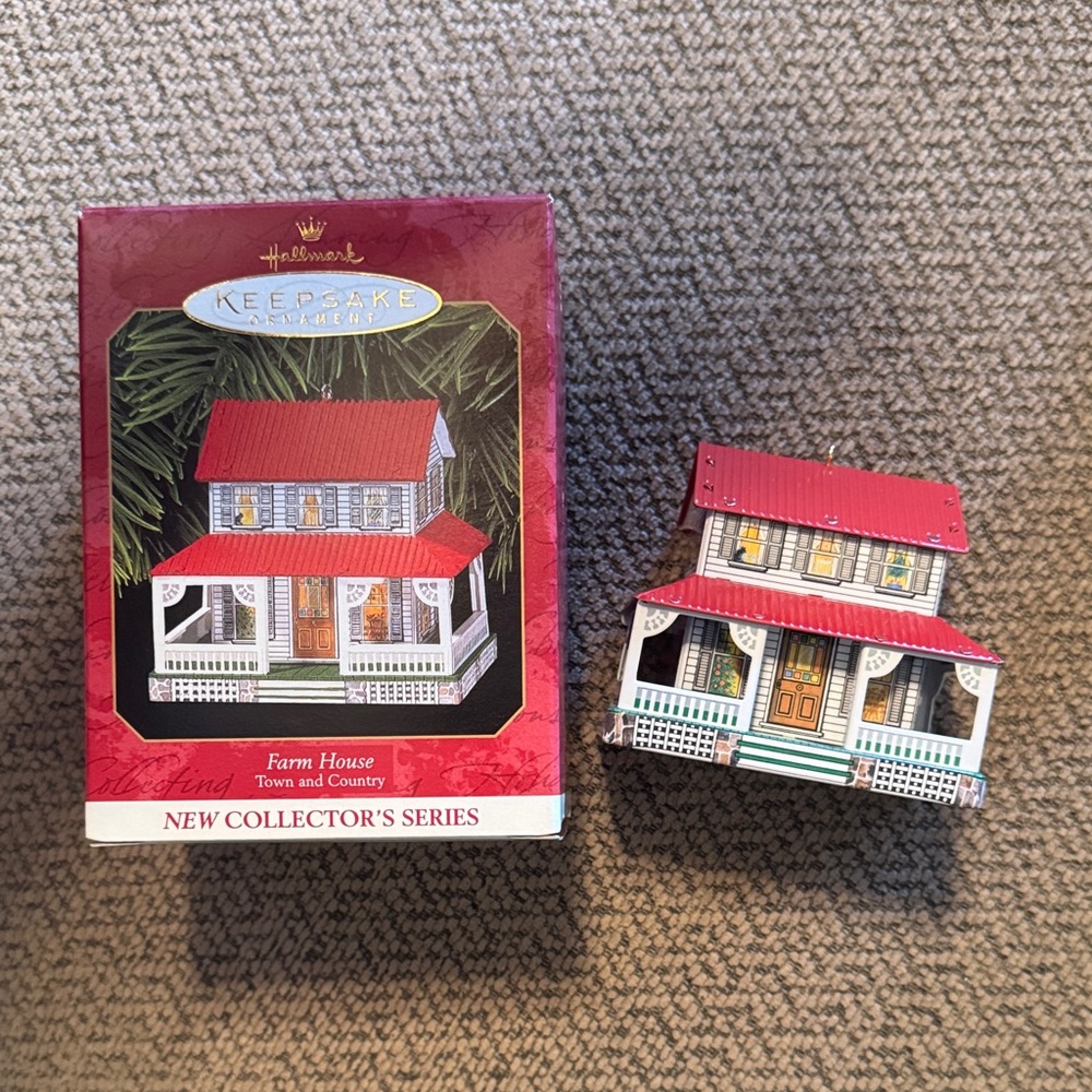1999 Hallmark Farm House Ornament with Red Roof (Retired)